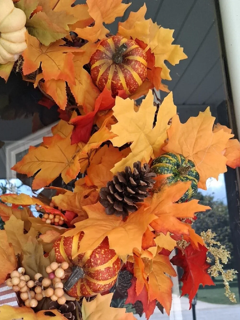Autumn Harvest Fall Wreath with Orange & Yellow Leaves
